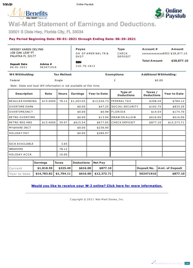 Download My Benefits Wal Mart earnings statement Photoshop template